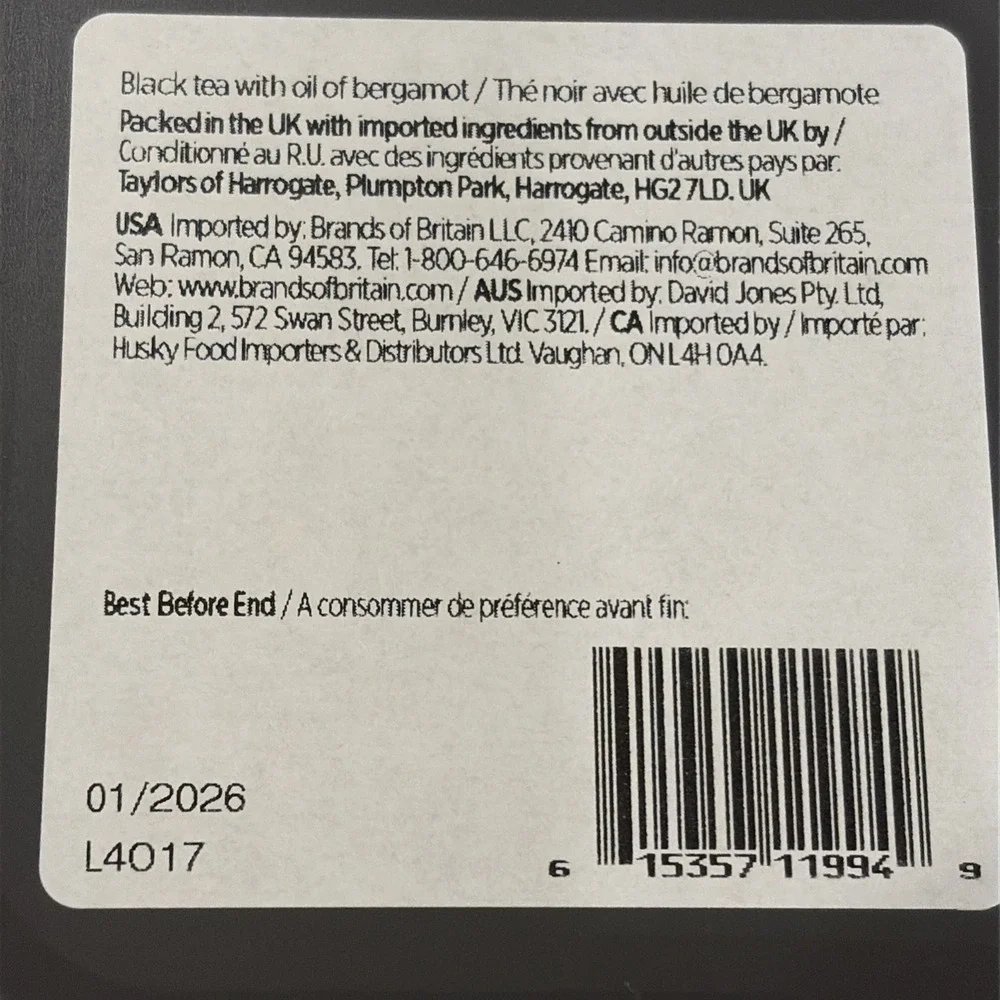 Taylors of Harrogate Earl Grey Loose Leaf 4.41 Ounce Tin Caddy Pack of 1 New